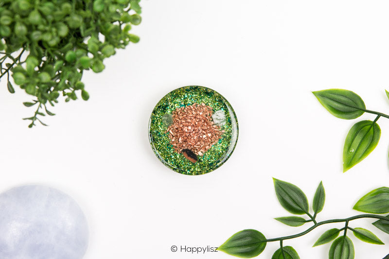 Orgonite Disc - Lotus - Moss Agate, Petrified Wood & Tree Agate - Bottom