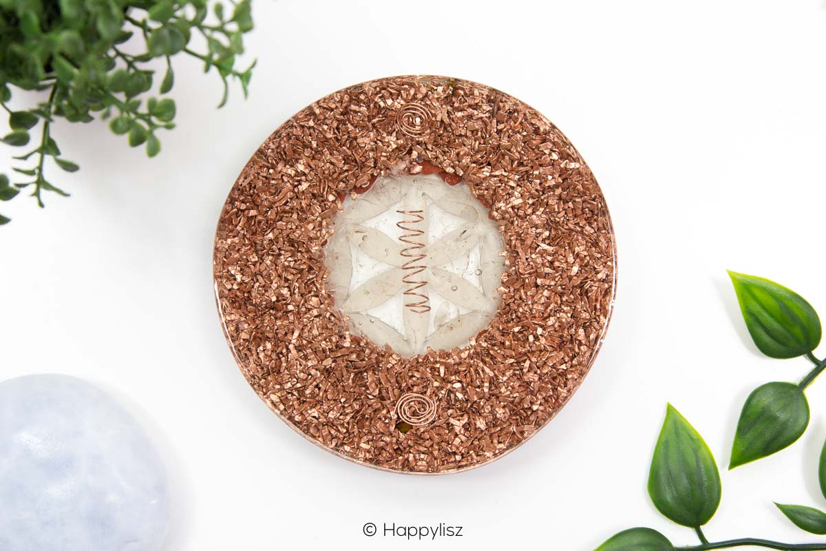 Orgonite Disc - Seed of Life - Red Jasper, Tiger's Eye & Clear Quartz - Bottom