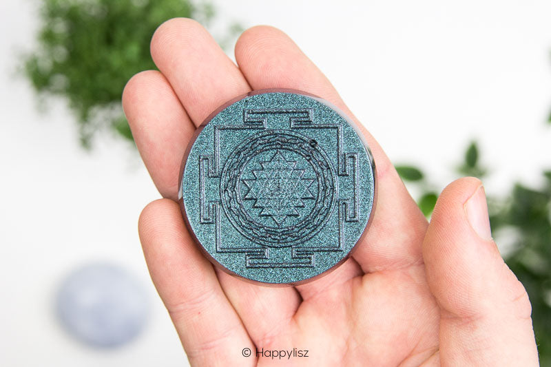 Orgonite Disc - Sri Yantra - Black Tourmaline - In Hand
