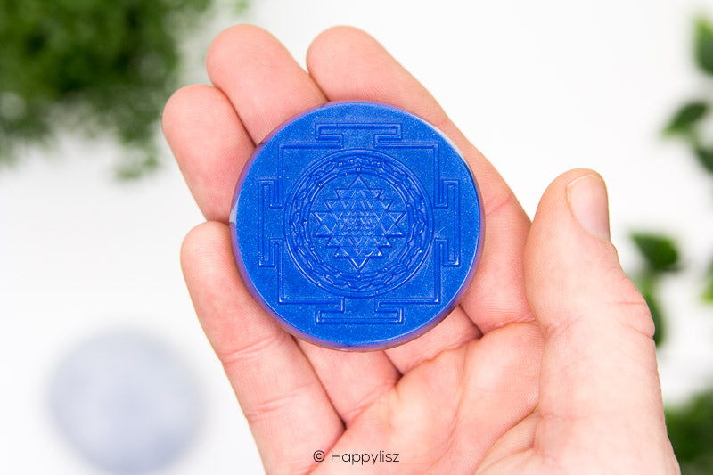 Orgonite Disc - Sri Yantra - Lapis Lazuli - In Hand