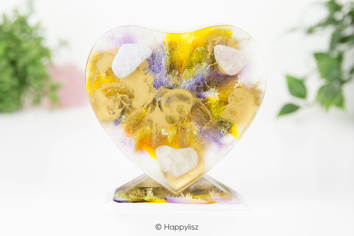 Orgonite Heart (with Stand) - Blue Chalcedony, Moonstone & Amethyst