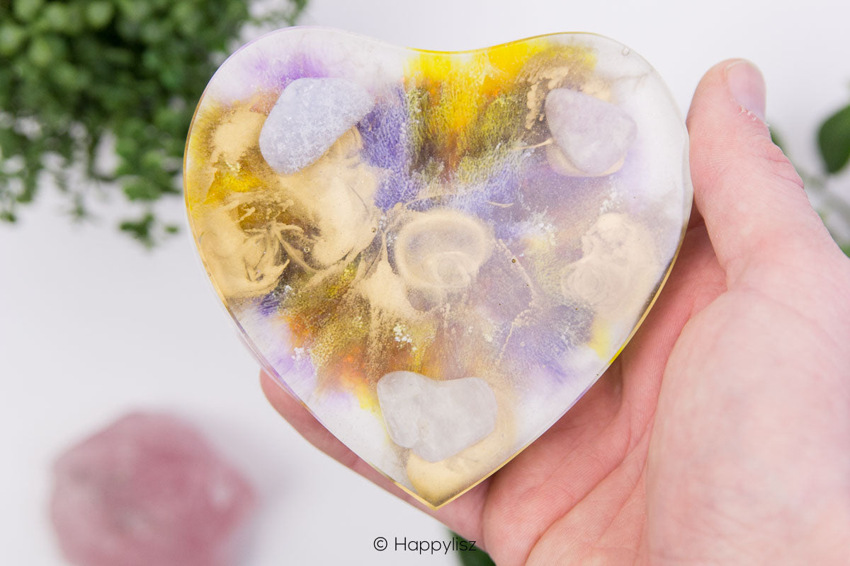 Orgonite Heart (with Stand) - Blue Chalcedony, Moonstone & Amethyst - In Hand