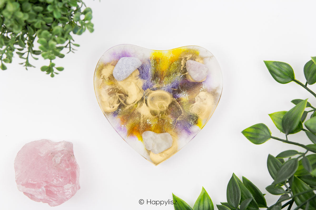 Orgonite Heart (with Stand) - Blue Chalcedony, Moonstone & Amethyst - Top