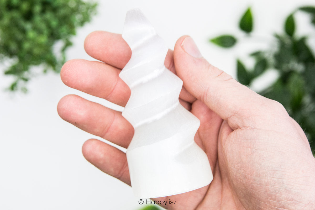 Selenite - Spiral Tower - In Hand