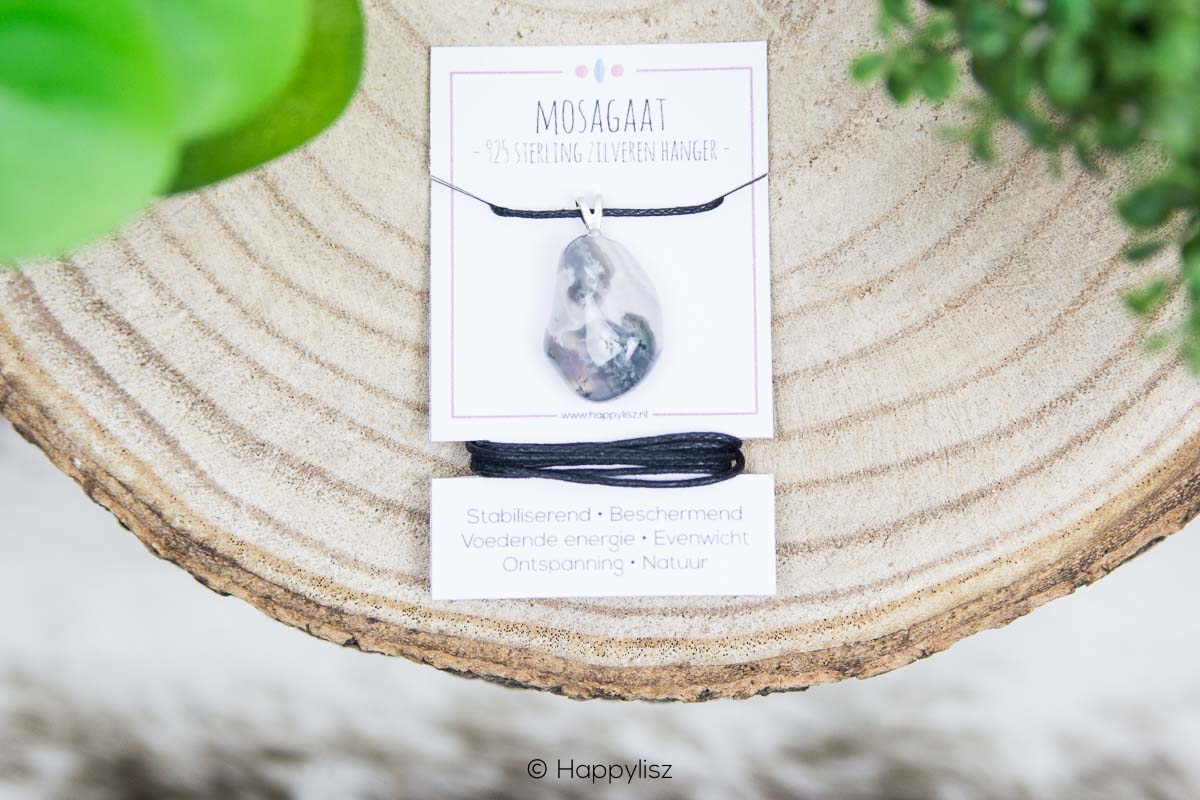 Crystal Pendant - Moss Agate - On Card