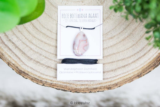 Crystal Pendant - Pink Botswana Agate - On Card