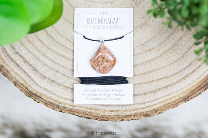 Crystal Pendant - Pink Moss Agate - On Card