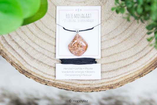 Crystal Pendant - Pink Moss Agate - On Card