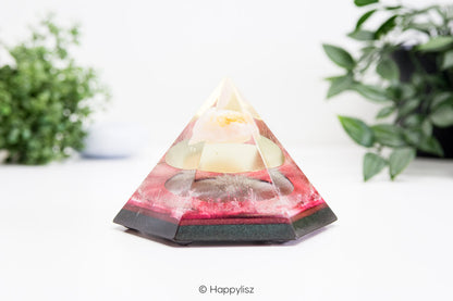 Hexagonal Orgonite Pyramid - Rose Quartz - Front