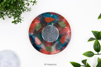 Orgonite Disc - Flower of Life - Chrysoprase & Red Jasper - Top