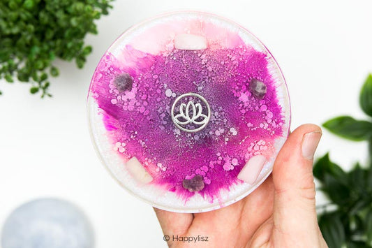 Orgonite Disc - Lotus - Pink Opal & Ruby - In Hand