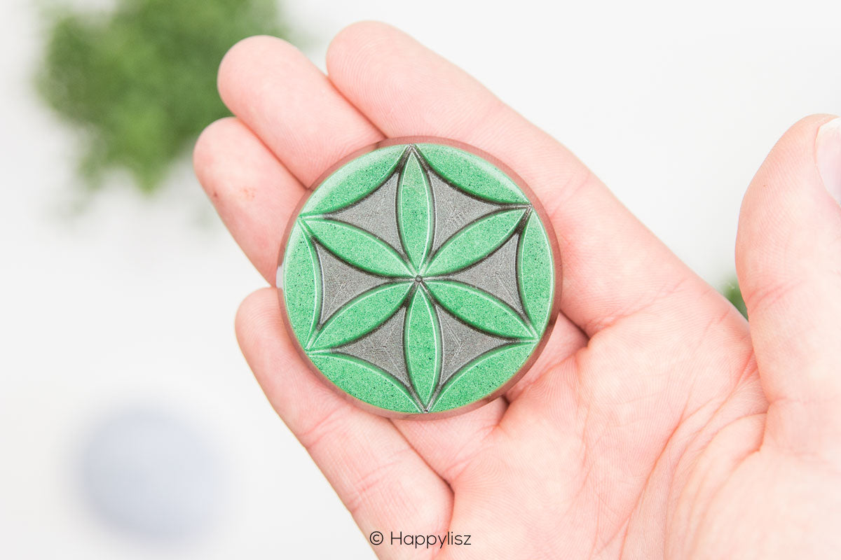 Orgonite Disc - Seed of Life - Hawk's Eye - In Hand