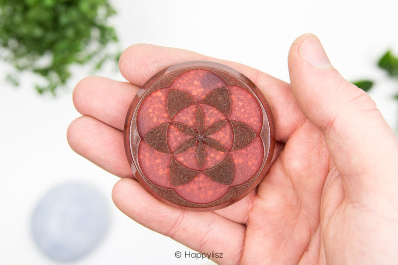 Orgonite Disc - Seed of Life - Tiger's Eye - In Hand