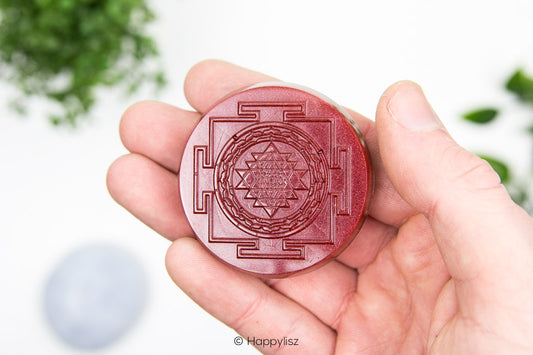 Orgonite Disc - Sri Yantra - Red Jasper - In Hand