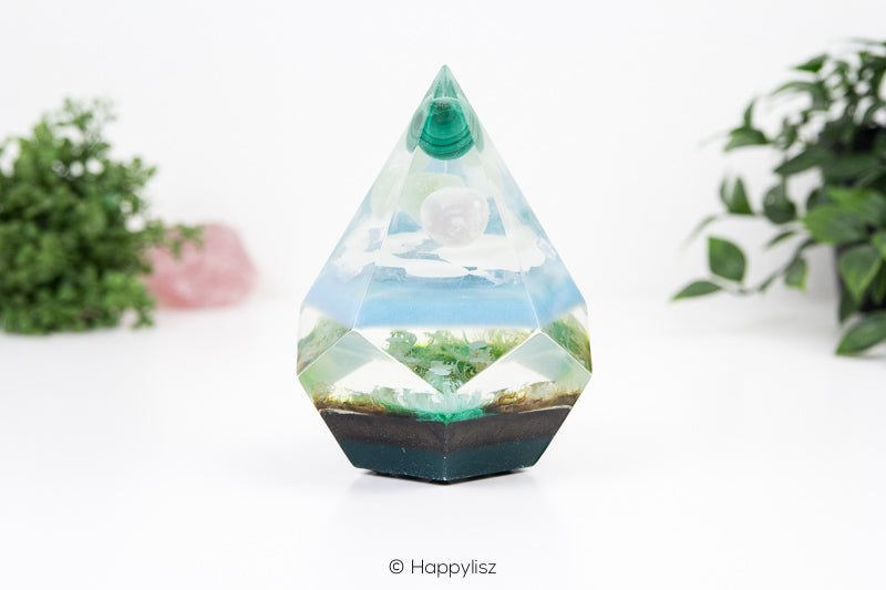 Orgonite Dodecahedron Pyramid – Malachite, Flower Agate & Serpentine - 02