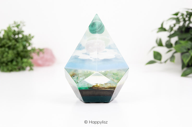Orgonite Dodecahedron Pyramid – Malachite, Flower Agate & Serpentine - 03
