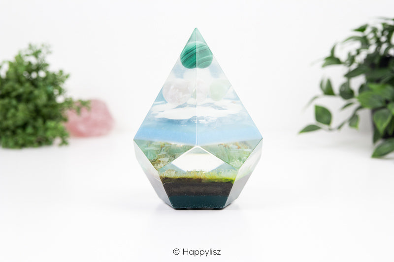 Orgonite Dodecahedron Pyramid – Malachite, Flower Agate & Serpentine - 05