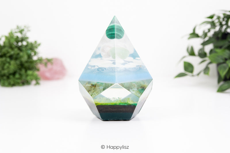Orgonite Dodecahedron Pyramid – Malachite, Flower Agate & Serpentine - 07