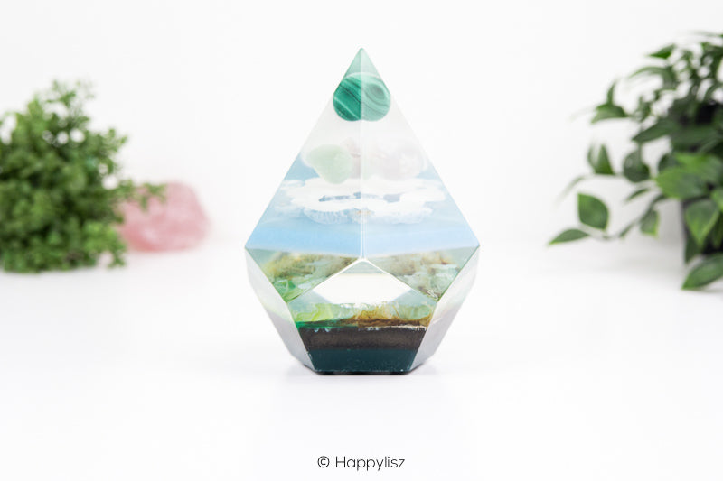 Orgonite Dodecahedron Pyramid – Malachite, Flower Agate & Serpentine - 09