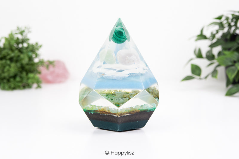 Orgonite Dodecahedron Pyramid – Malachite, Flower Agate & Serpentine - Front