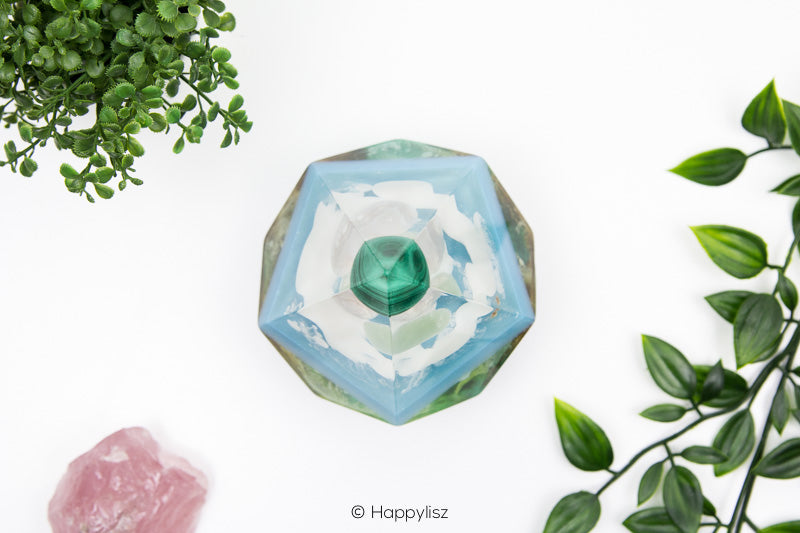Orgonite Dodecahedron Pyramid – Malachite, Flower Agate & Serpentine - Top