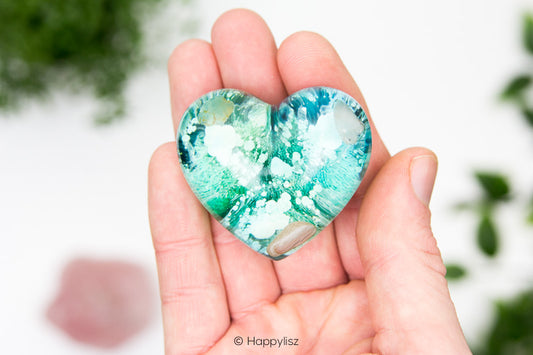 Orgonite Heart - Petrified Wood, Prehnite & Rose Quartz - In Hand