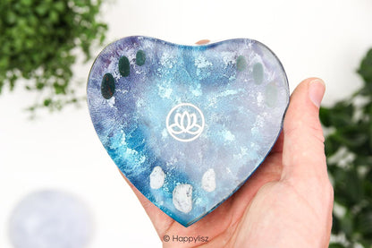 Orgonite Heart (with Stand) - Lotus - Heliotrope & Dendrite Opal - In Hand