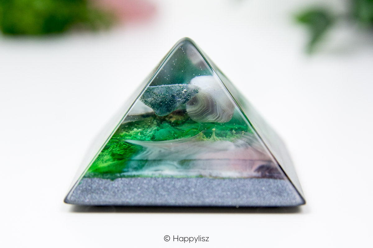 Orgonite Pyramid - Botswana & Agate Moss Agate - Close-Up