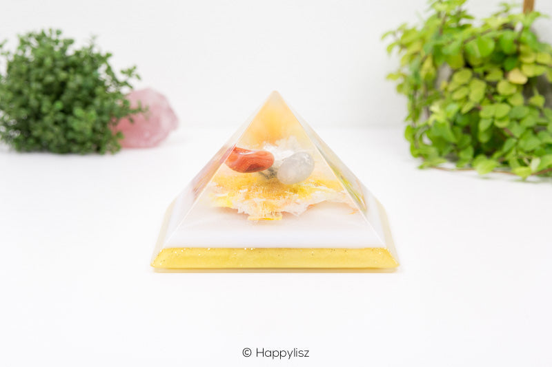 Orgonite Pyramid - Celestite, Carnelian & Apophyllite - Side
