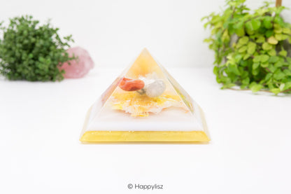 Orgonite Pyramid - Celestite, Carnelian & Apophyllite - Side