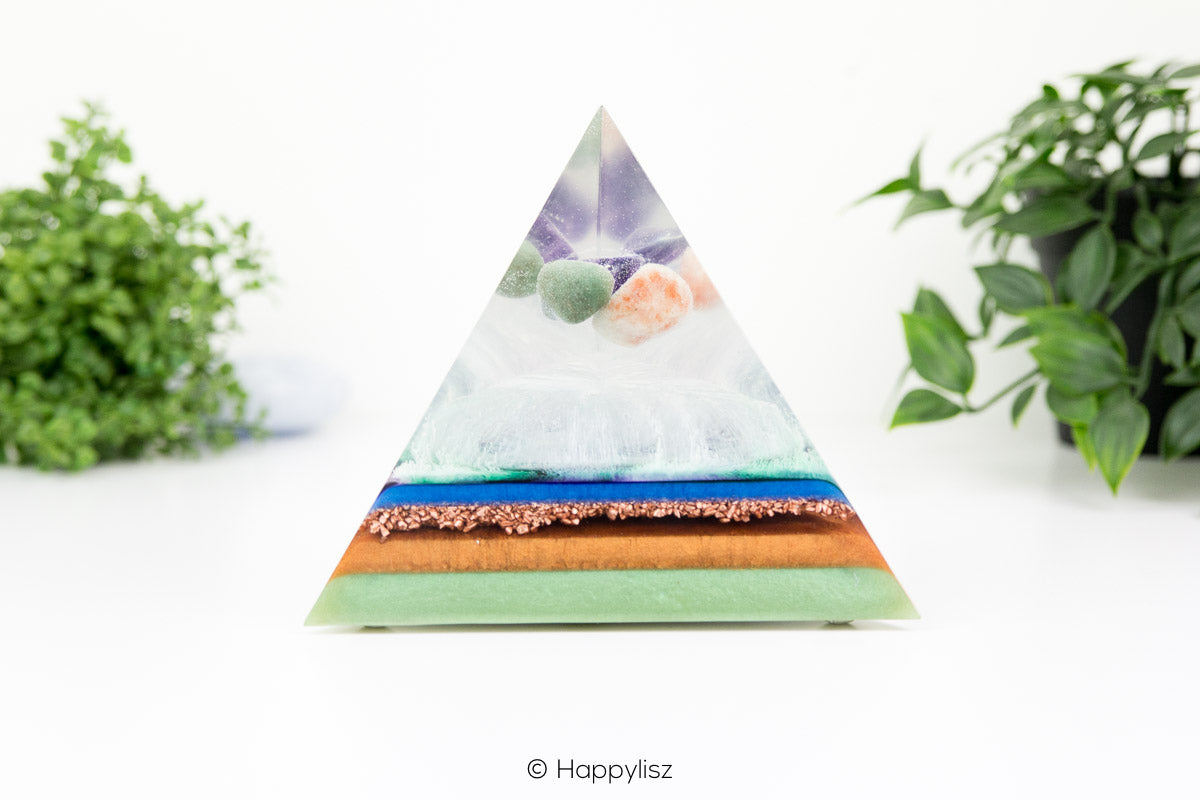 Orgonite Tetrahedron – Green Aventurine, Sunstone & Amethyst - Side