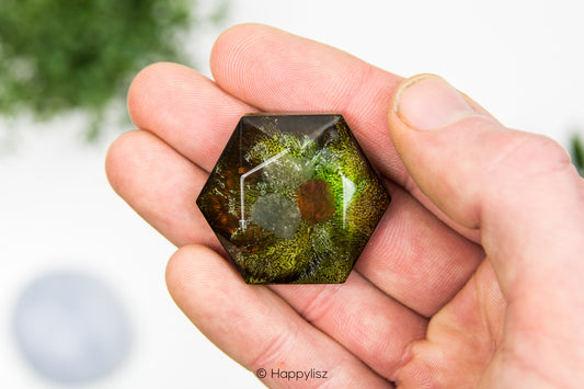 Pocket Orgonite - Carnelian, Green Aventurine & Rose Quartz - Hexagon - In Hand