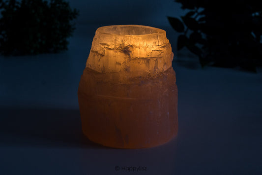 Tea Light Holder - Selenite - Orange - In Dark